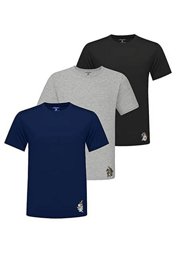 3-Pack Men's T-Shirts - Plain Micro Modal Short Sleeve Crew Neck Classic Tees - Mens Undershirts, Casual Tshirts, Gym/Work Clothes, Grey/Navy/Black, Small