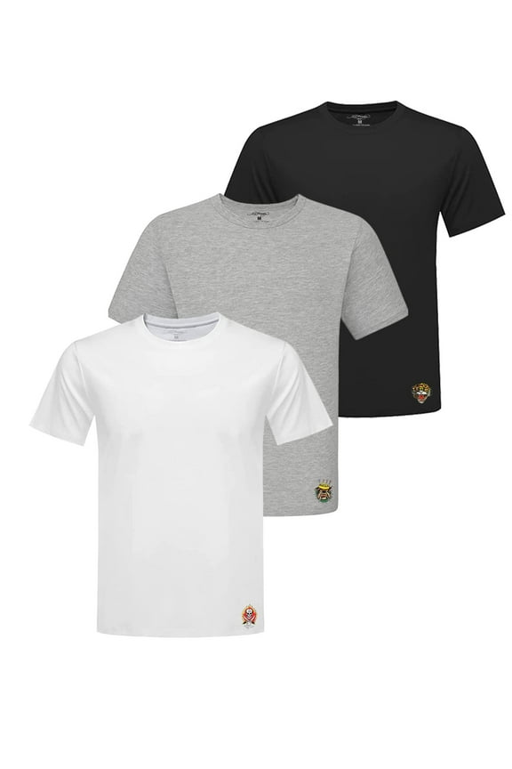 3-Pack Men's T-Shirts - Plain Micro Modal Short Sleeve Crew Neck Classic Tees - Mens Undershirts, Casual Tshirts, Gym/Work Clothes, Grey/White/Black, Large