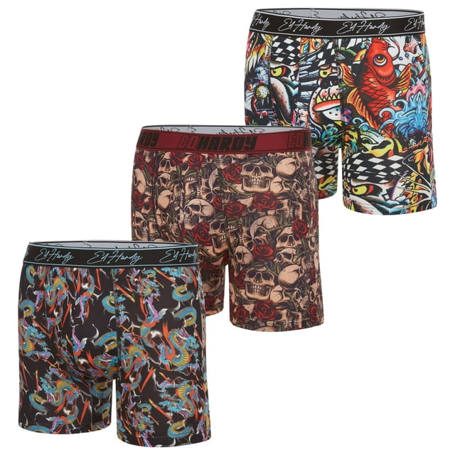 Ed Hardy 3-Pack Mens Underwear Boxer Briefs - Breathable Performance ...