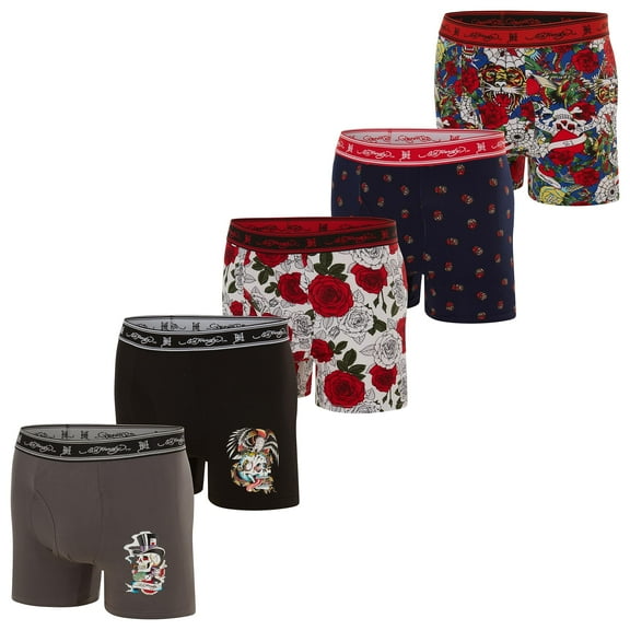 Ed Hardy 5 Pack Men's Boxer Briefs, Cooling Micro Modal Underwear, Soft Breathable Underpants with Colorful Prints/Large