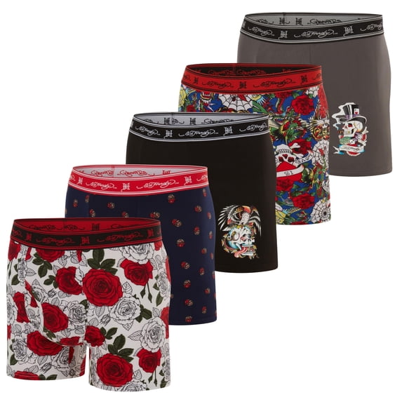 Ed Hardy 5 Pack Men's Boxer Briefs, Cooling Micro Modal Underwear, Soft Breathable Underpants with Colorful Prints/Small