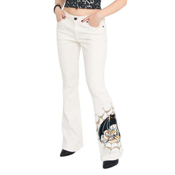 Ed Hardy Bat Skull Bootcut Jean Embroidered - WEHD8800-12 (Ivory, 28)