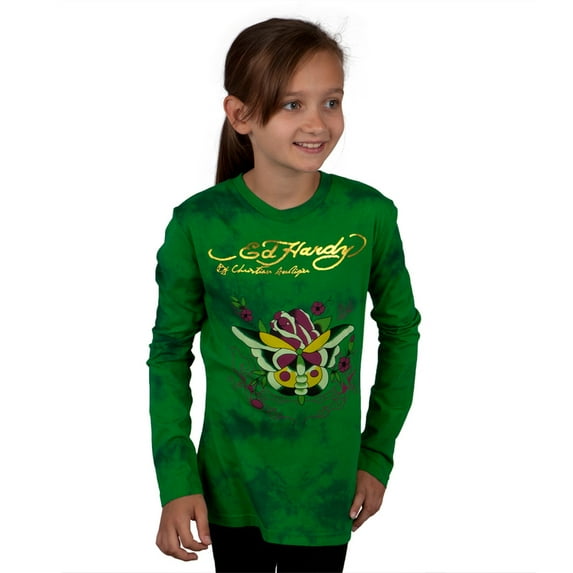 Ed Hardy - Butterfly Rose Girls Youth Long Sleeve - Youth Medium
