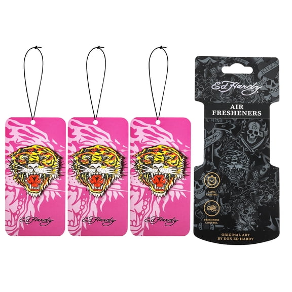 Ed Hardy Car Air Freshener, Pink Tiger Hanging Air Freshener, Cherry Scent Long Lasting Fragrance, Stylish Car Decor for Cars SUVs Trucks