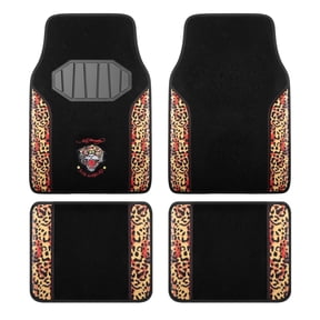 Ed Hardy Car Floor Mats, Leather Fashion Floor Mats Set, Faux Leather Car Carpet Mats Front and Rear Interior Protection for Cars, Trucks and SUVs, Yellow