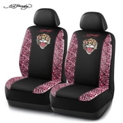 Ed Hardy Car Seat Covers, Fashion Leopard Print Front Seat Covers with Tiger Graphic, Universal Fit, Airbag Compatible for Cars, SUVs and Trucks Front Seats,Pin