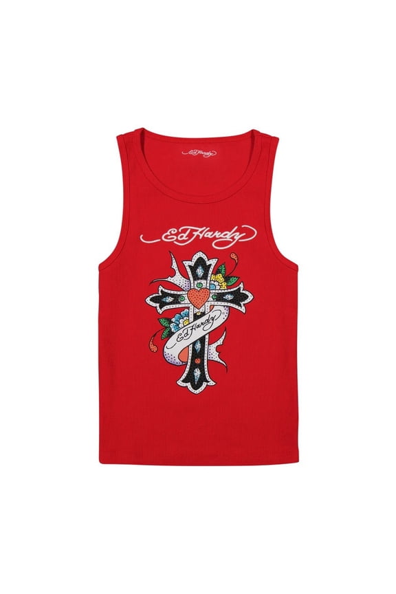 Cross Rhinestone Tank Top - EHW1207-2RS (Cherry, L)