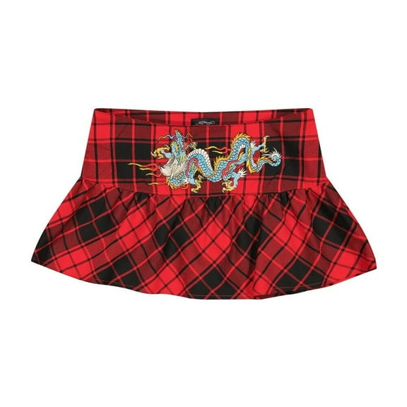 Ed Hardy Dragon Plaid Flare Miniskirt - EHW6001-1 (Red, M)