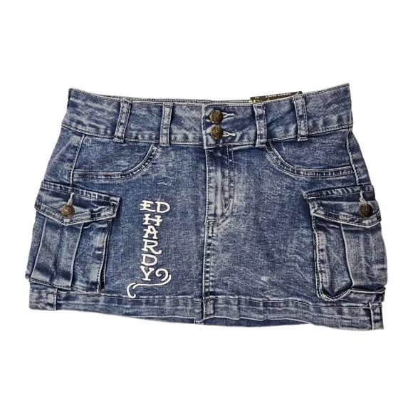 Ed Hardy Heart Dagger Cargo Skirt - WEHD6001-1 (Light Wash, 24)