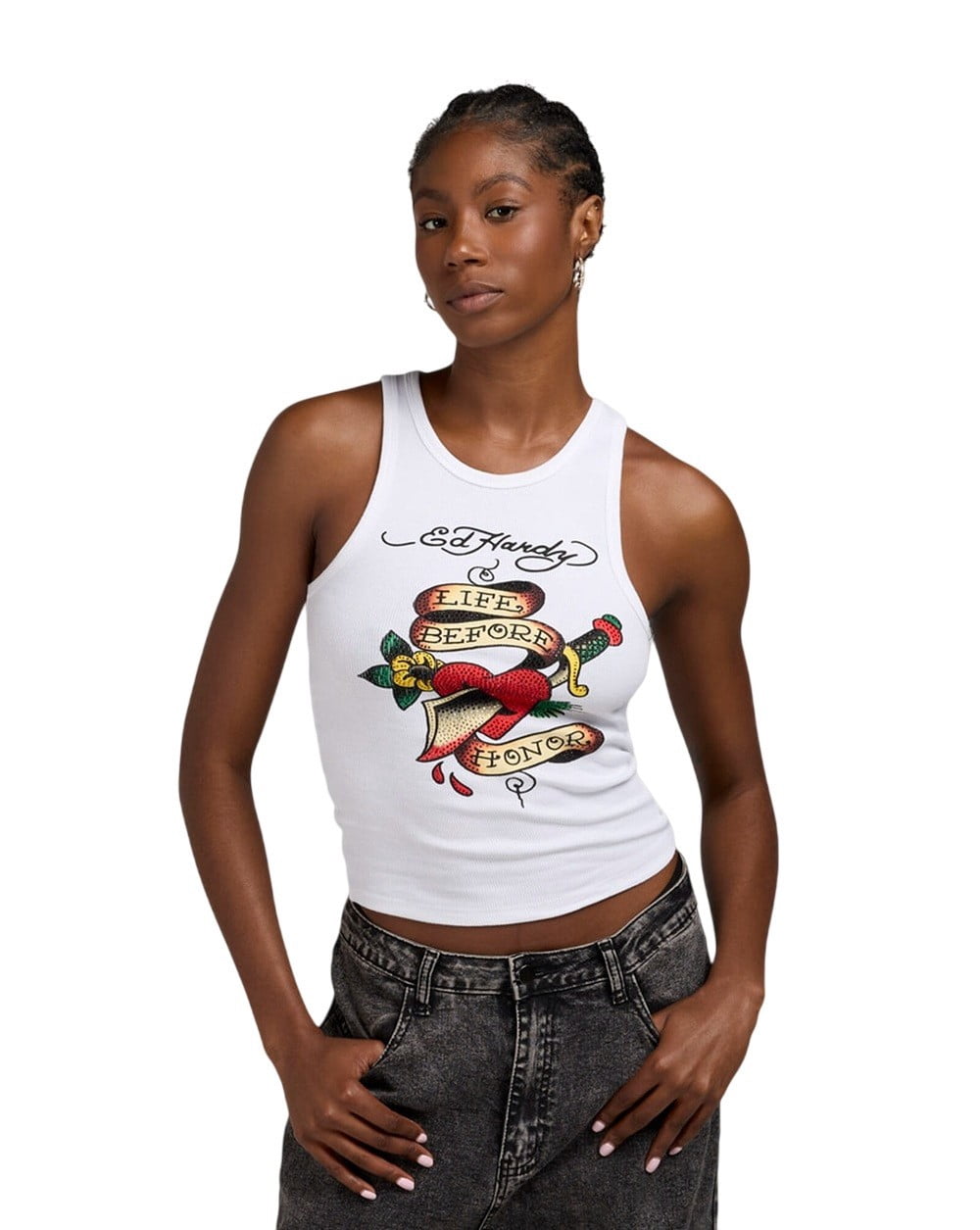 Ed Hardy Heart Sword Tank Top - EHW1207-5RS (White, S) - Walmart.com