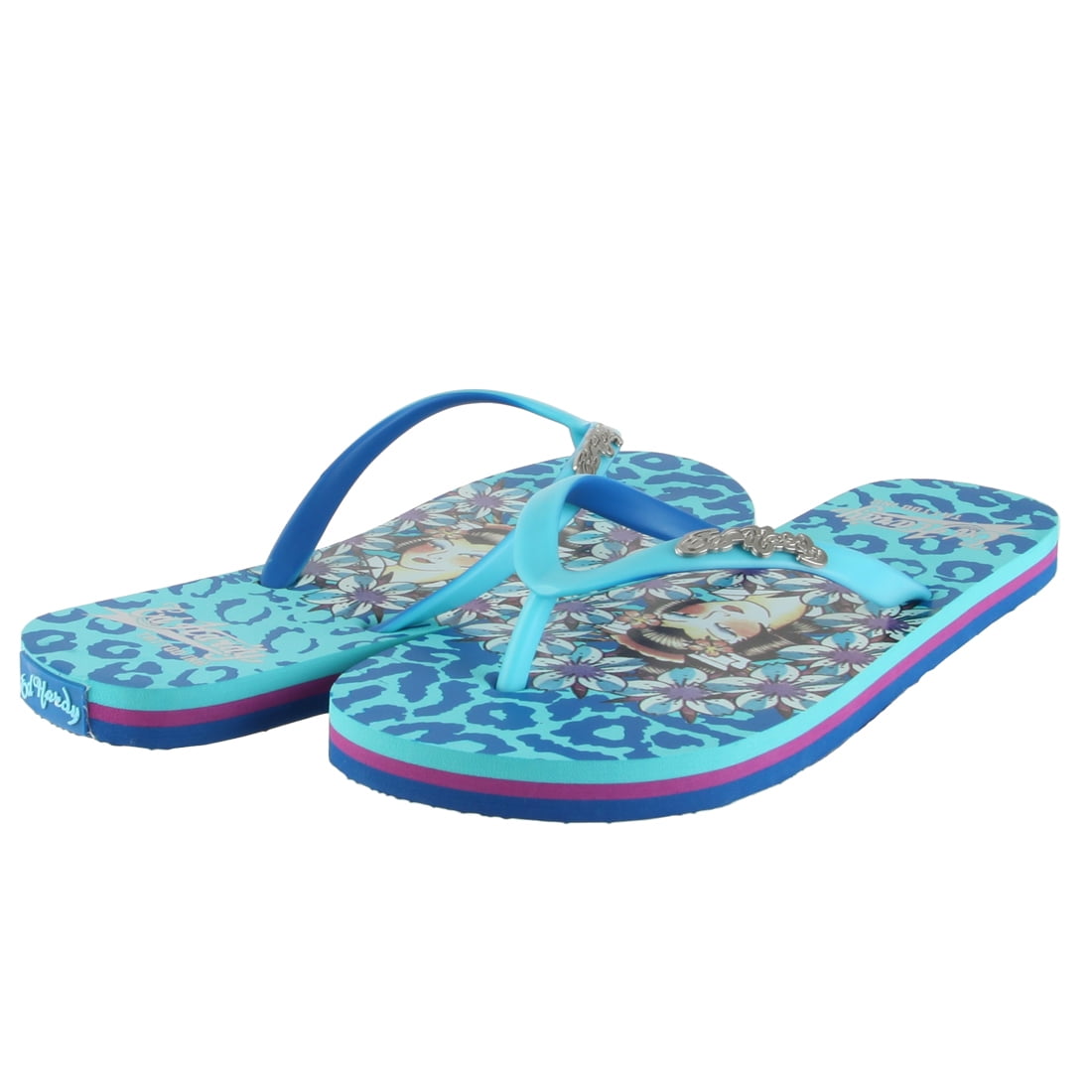 Ed Hardy Jungle Flip Flop for Women -Turquoise - Walmart.com display picture 1