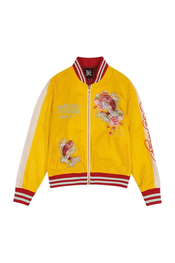 Koi Cranes Souvenir Jacket - EHWS7100-3 (Gold/White, S)