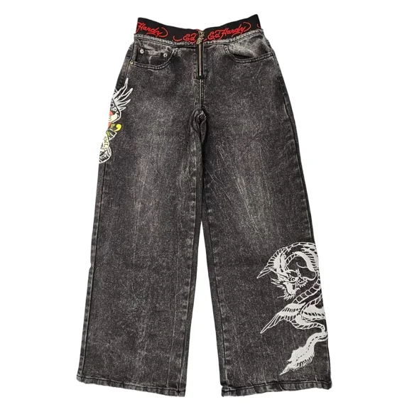 Ed Hardy LKS Dragon Front Zip Jean Pants - WEHD8700-1 (Vintage Grey, 26)