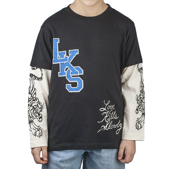 Ed Hardy Little Boys' Toddlers Long Sleeve Cap Style T-Shirt - Black - 2/3