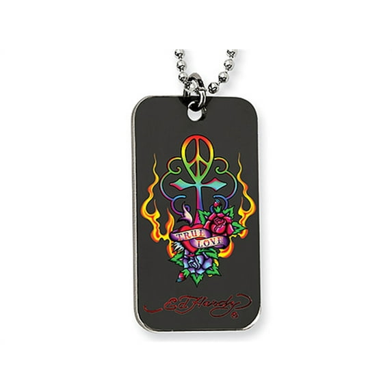 Ed Hardy Love Peace Cross Dog Tag Painted Necklace