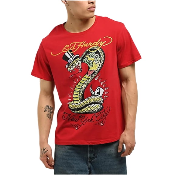Ed Hardy Men Cash Cobra with Rhinestone SS Tee (Red)