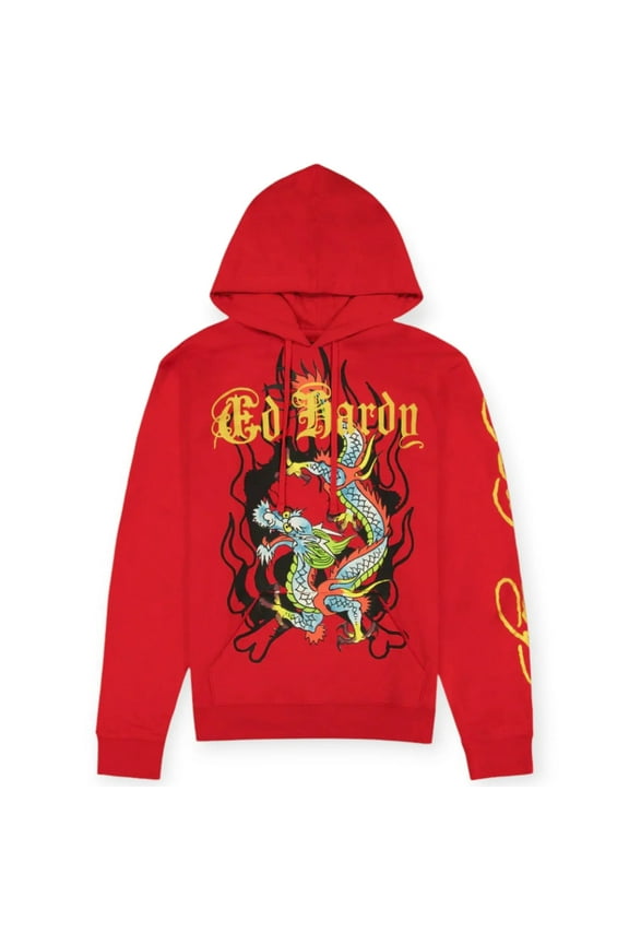 Men Dragon Pullover Hoodie(Red)