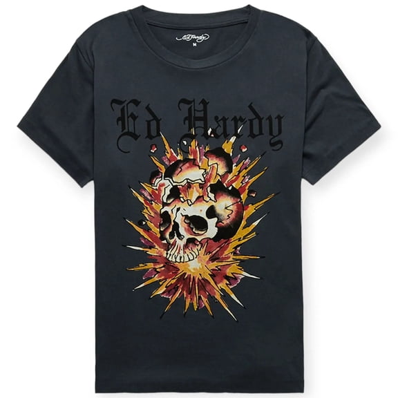Ed Hardy Men Exploding Skull T-Shirt (Charcoal)