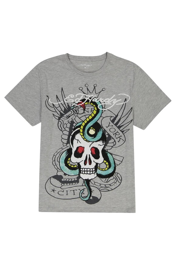 Men Skull Snake SS Rhinestone Tee (Heather Grey)