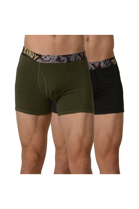 Men's 2 Pack Tattoo Boxer Brief Underwear (Large (36-38), Black & Army)