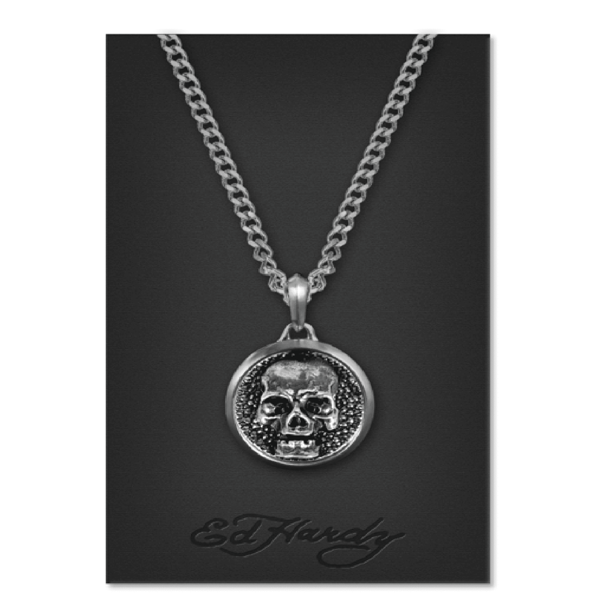 Ed Hardy Men's Antique Silver Tone Metal Skull Coin Pendant Ed Hardy Men's Antique Silver Tone Metal Skull Coin Pendant
