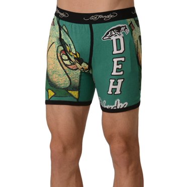 Ed Hardy Men's Bulldog Boxer Brief Underwear - 95% Cotton, 5% Spandex, Knit Fabric, Regular Size (MPN EH50936BB)