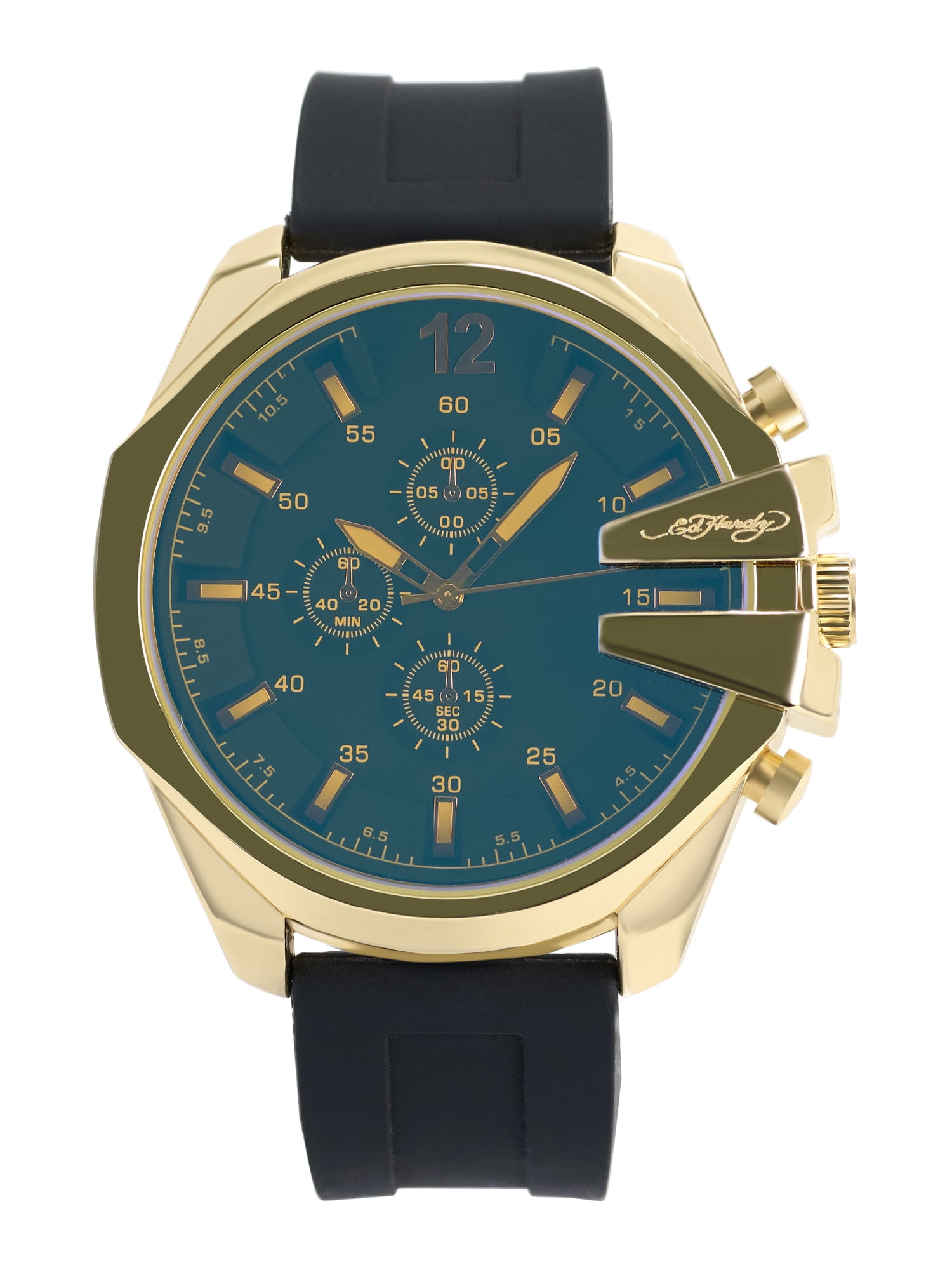 Ed Hardy Men's Black Silicone Strap Gold Analogue 61mm Watch with