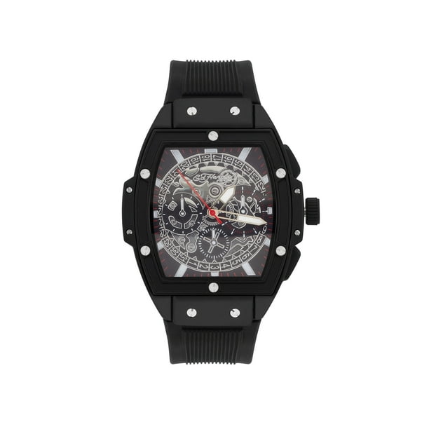 Ed Hardy Men's Black Textured Silicone Strap Watch 48mm - Walmart