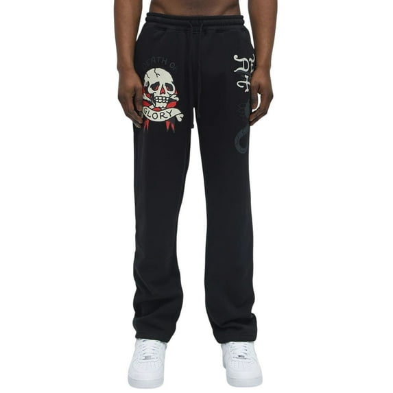 Ed Hardy Men's Death Or Glory Skull Fleece Sweatpants - EHM8003-11 (Black, S)