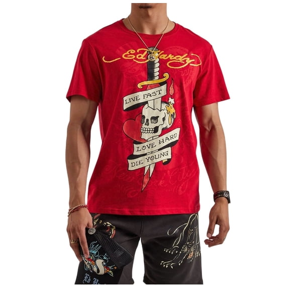 Ed Hardy Men's Live Fast Tee - EHM1100-157 (Red, L)