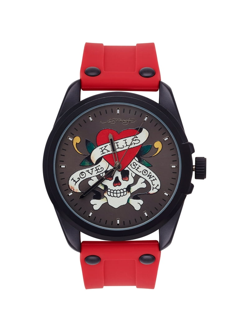 Ed Hardy Men's Matte Black Silicone Strap Matte Black Analogue