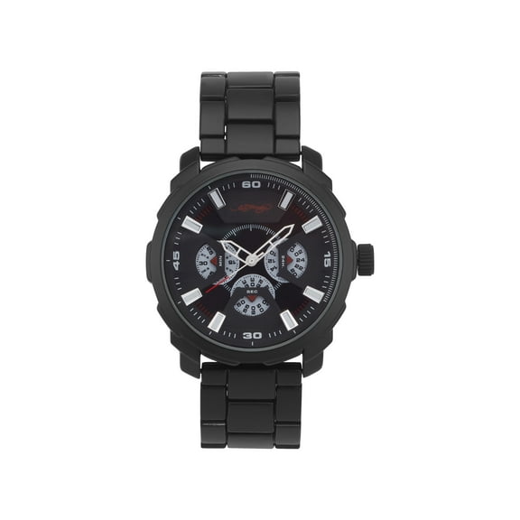 Ed Hardy Men's Matte Black Tone Metal Strap Watch 46mm
