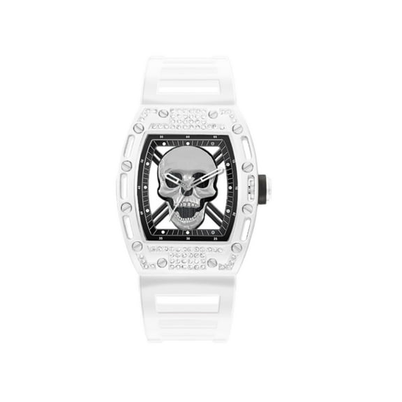 Ed Hardy Men's Matte White Plastic Strap Watch 42mm