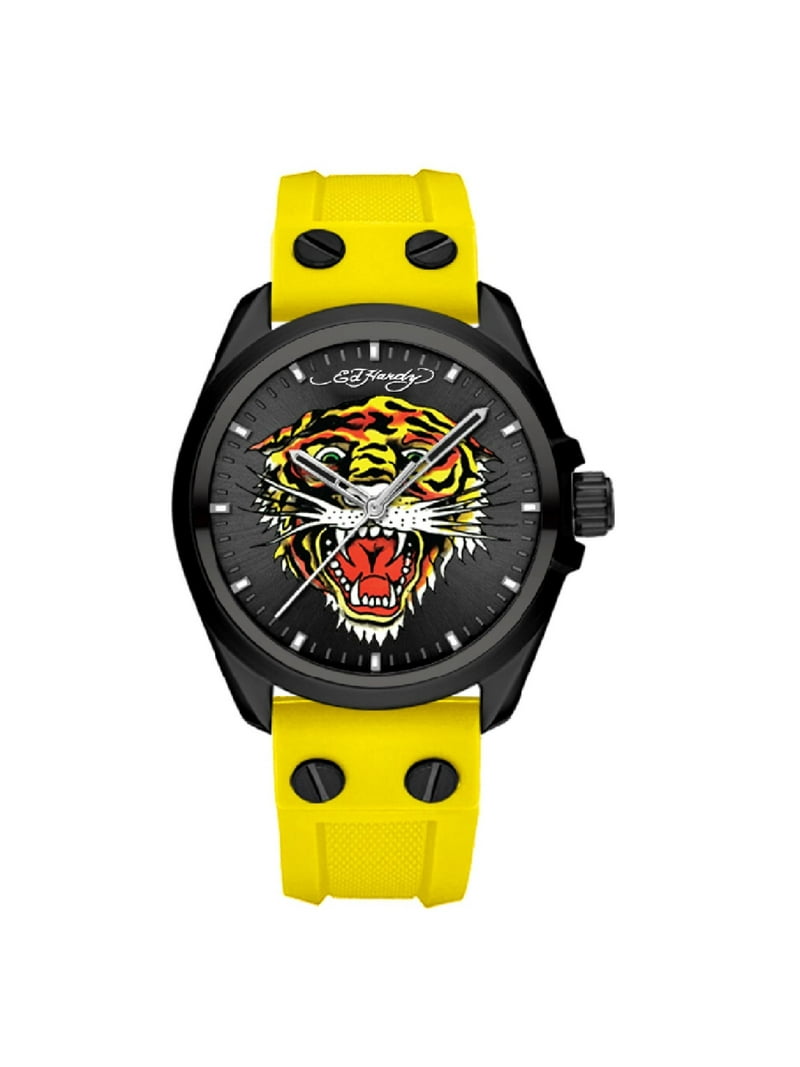 Ed Hardy Men's Matte Yellow Silicone Strap Watch 46mm - Walmart.com