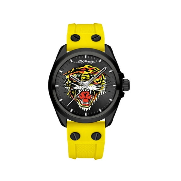 Ed Hardy Men's Matte Yellow Silicone Strap Watch 46mm