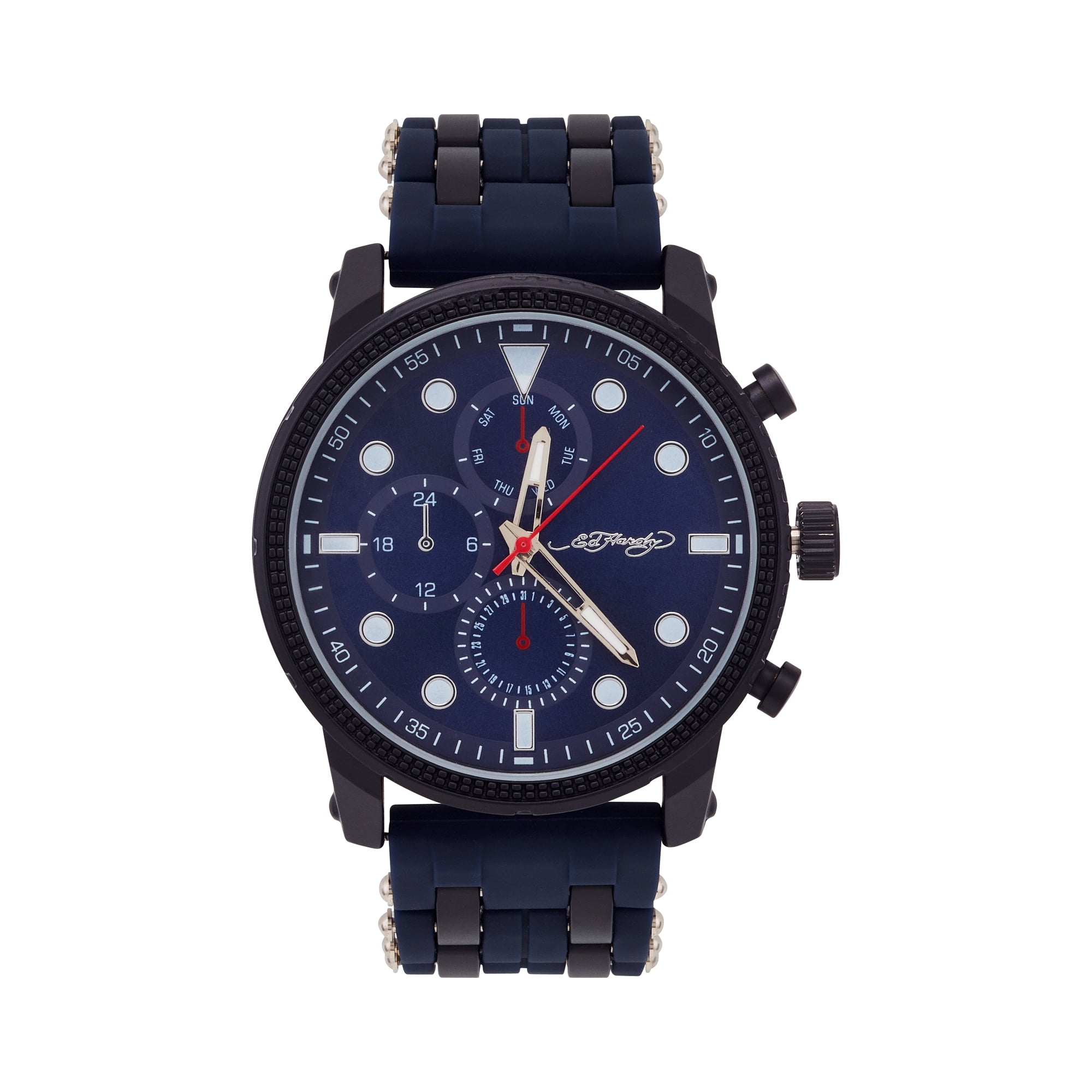 Ed Hardy Men's Navy Silicone Strap Watch 48mm - Walmart.com