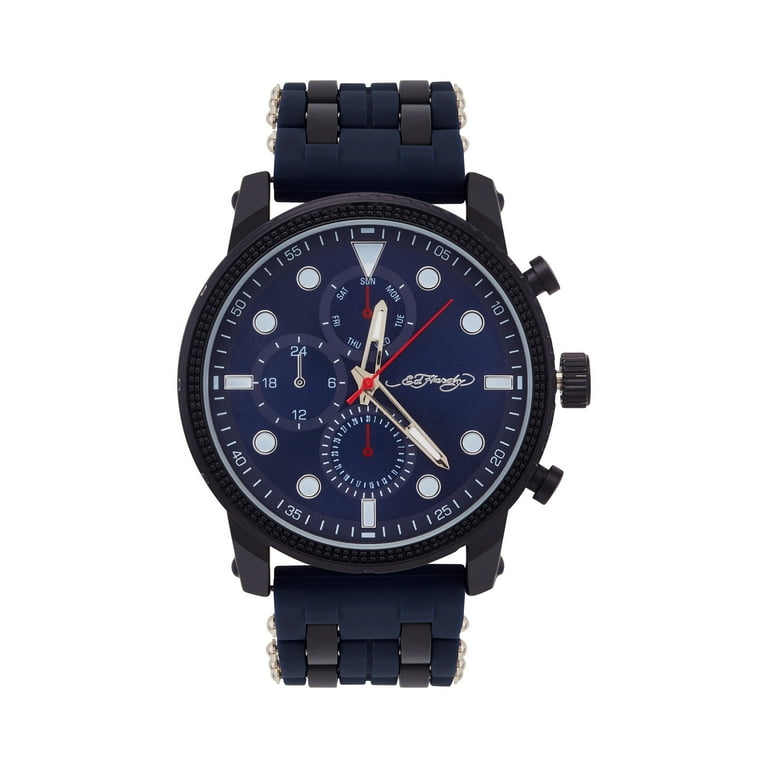 Ed Hardy Men's Navy Silicone Strap Watch 48mm - Walmart.com