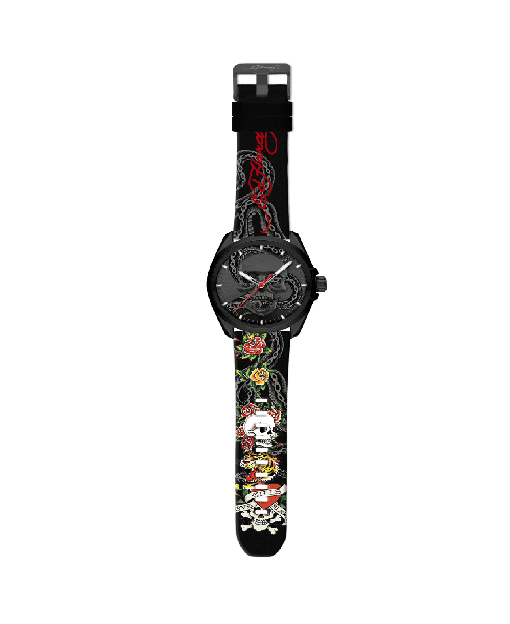 Ed Hardy Men s Rubber Black Multi Print Skull Dial Analog Watch Walmart