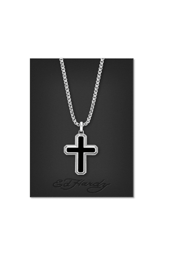 Men's Shiny Silver Tone Metal Cross Pendant Necklace