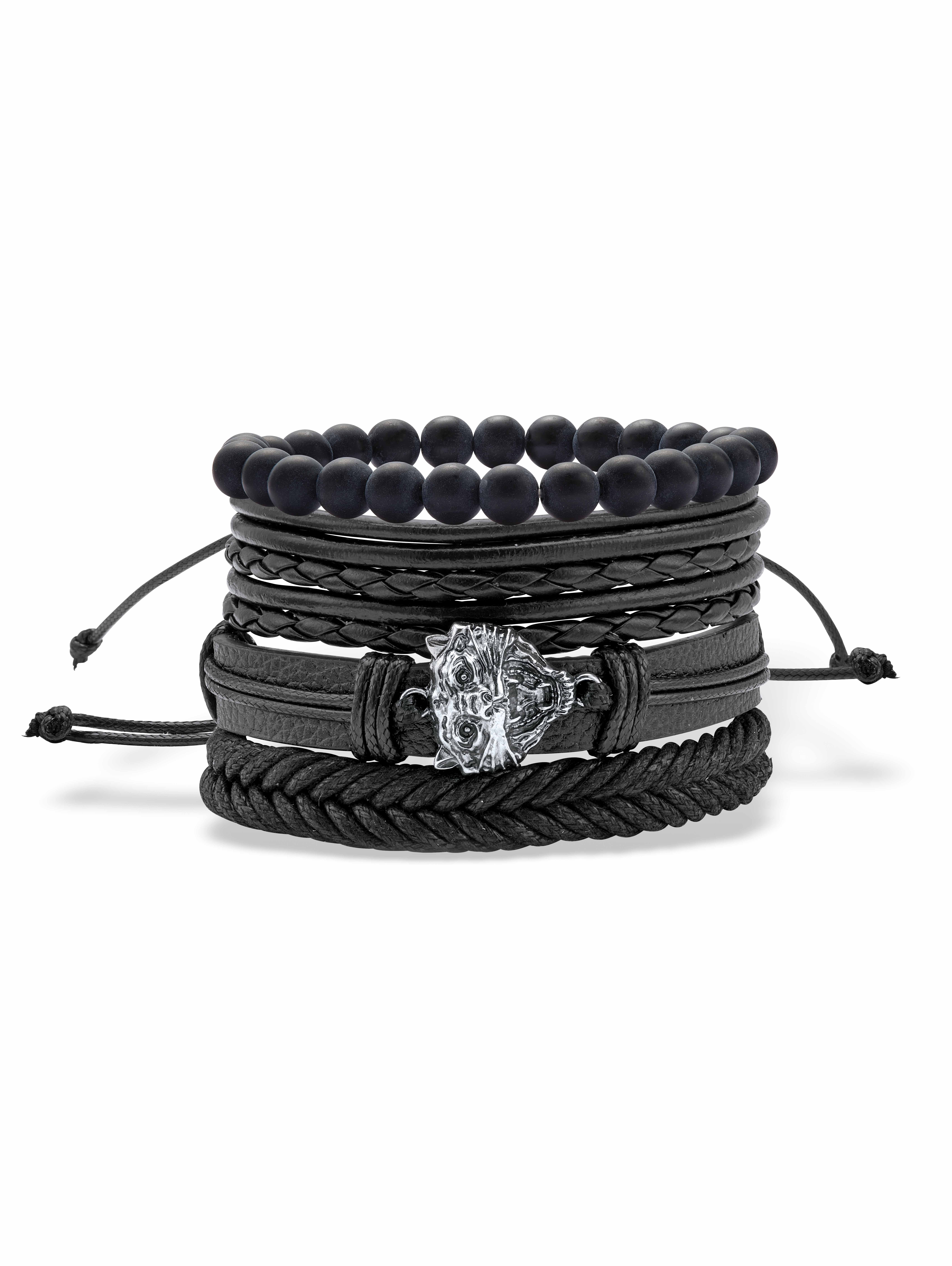Ed Hardy Men's Stainless Steel Multi Strand Leather Macrame