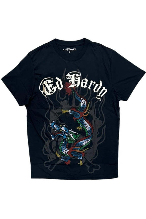 Men's T-Shirt Dragon Gold Metallic Logo Short Sleeve Tee (Small, Black)