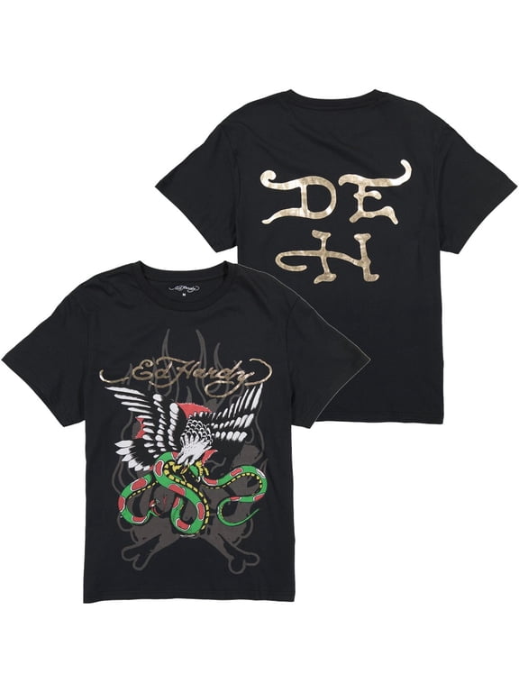 Men's T-Shirt Eagle Snake With Gold Metallic Foil Logo Short Sleeve Tee (XX-Large, Black)
