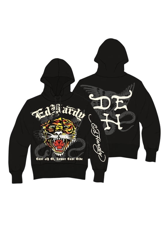 Men's Tiger Head Rhinestone Hoodie - EHM1300-85RS (Black, XXL)
