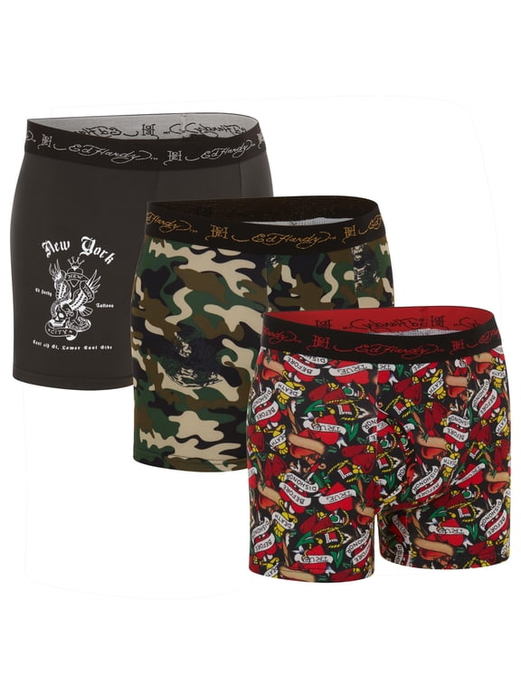 Mens 3-Pack Microfiber Boxer Briefs, Breathable Athletic Print Boxers, Multicolor Male Underwear, Medium