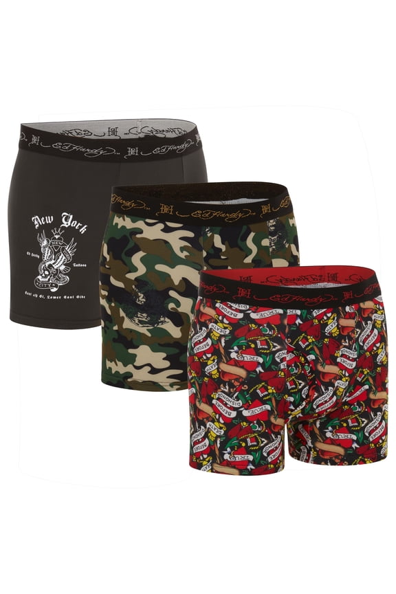 Mens 3-Pack Microfiber Boxer Briefs, Breathable Athletic Print Boxers, Multicolor Male Underwear, Medium