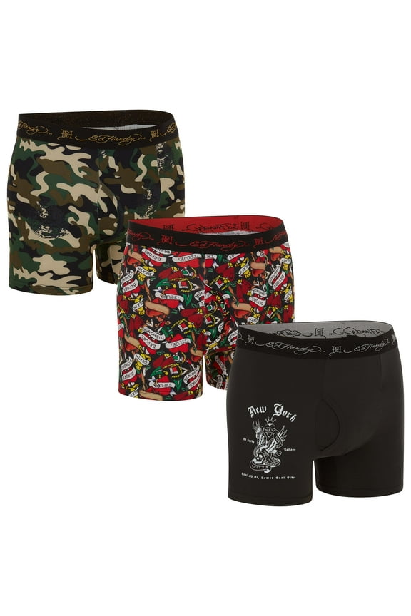 Mens 3-Pack Microfiber Boxer Briefs, Breathable Athletic Print Boxers, Multicolor Male Underwear, Medium