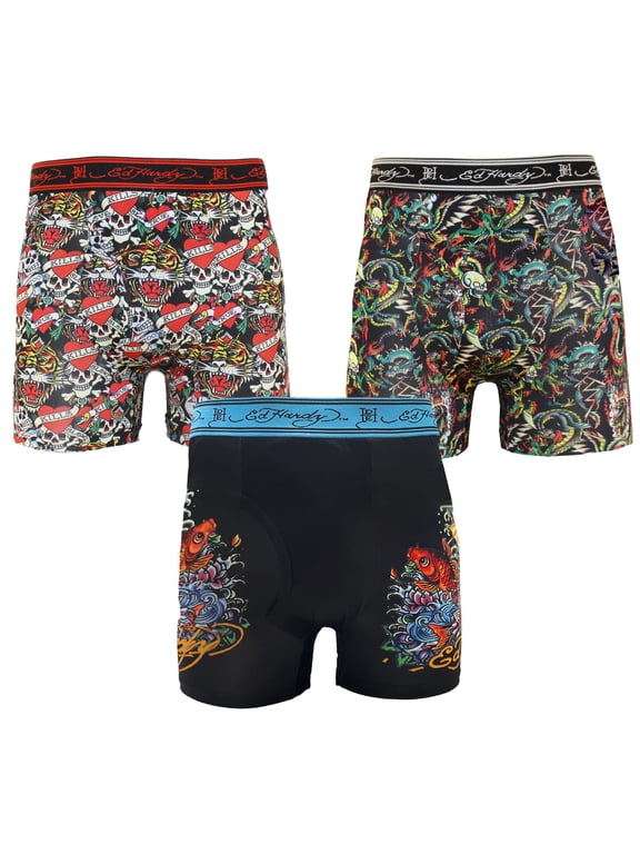 Mens 3-Pack Performance Boxer Briefs, Active Stretch Dry Fit Print Boxers, Multicolor Male Underwear, Medium