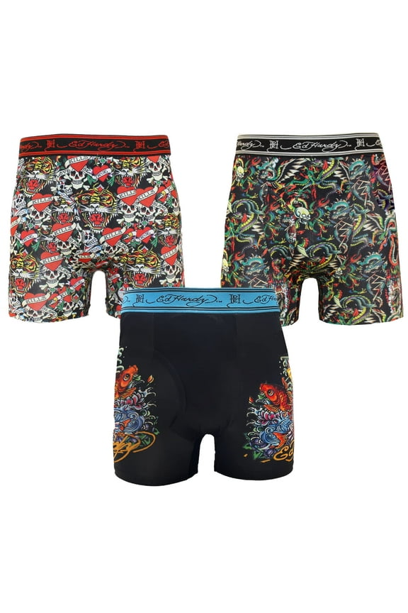 Mens 3-Pack Performance Boxer Briefs, Active Stretch Dry Fit Print Boxers, Multicolor Male Underwear, Small