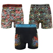 Ed Hardy Mens 3-Pack Performance Boxer Briefs, Active Stretch Dry Fit Print Boxers, Multicolor Male Underwear, X-Large