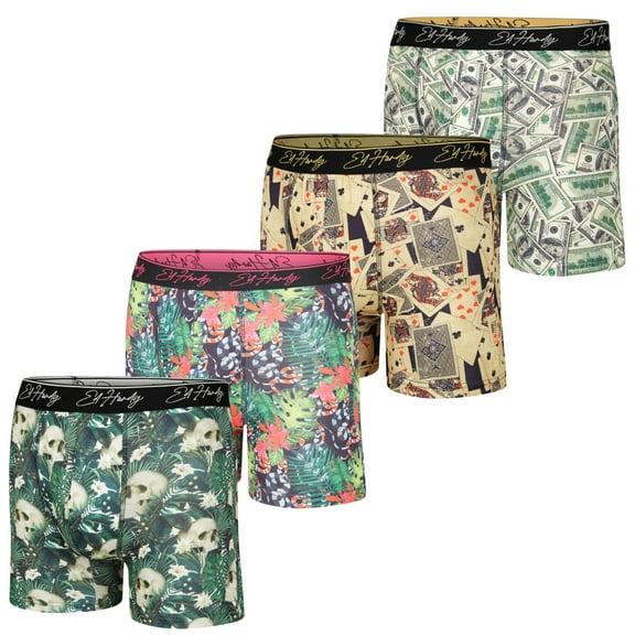 Ed Hardy Mens 4PK Boxer Briefs